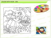 Girl coloring. http://www.kidsfront.com/coloring-pages.html...
