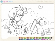 Girl and cat coloring. Â¨2002 YURINURI, Inc. All Rights Reserved. http://www.yurinuri.com...
