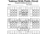 Addition grid puzzle. Addition Grids Puzzle (TU+U) Name _____________________ Complete the following squares. Time taken____________ Print Change 888...
